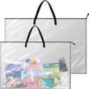 Tenceur 2 Pcs Art Portfolio Case 24 x 36 and 48 x 36 Inch Large Poster Storage Bag PVC Art Portfolio Container with Zipper and Handle Bulletin Board Clear Storage Folder for Artwork