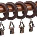 12 Packs Wooden Curtain Rod Rings with Drapery Clips,Retro Brown Farmhouse Beech Wood Drapes Rings 1.77 Inch Interior Diamete for 1.3-1.5 inch Curtain Rod Pole