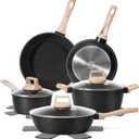 12 Pcs Pots and Pans Set Non stick, Cookware Sets Black Granite Induction Cookware, Non-toxic Healthy Nonstick Kitchen Cooking Set with Frying Pans Set, Saucepans (PFAS/PFOA/PFOS Free)