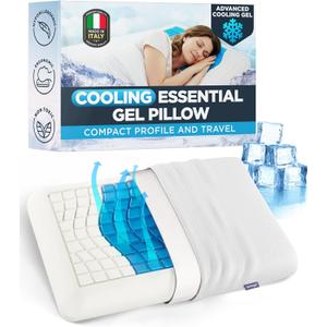 Medium Essential Gel Pillow 4.5" Memory Foam w/ Cooling Gel Zone for Heat Reduction, Compact Profile for All Sleep Positions & Travel, Washable Cover, Pressure Relief & Neck Alignment Italian-Made