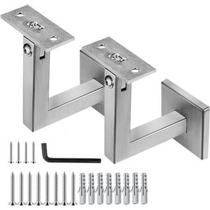 2 x 304 Stainless Adjustable Handrail Brackets, Heavy Duty Wall Square Brackets for Stair Handrail Flat Balusters with Base Cover 2pcs
