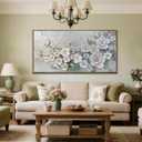 Brushart Large White Flower Wall Art Textured Floral Canvas Wall Art Decor Pictures Paintings Artwork for Living Room Dining Room Bedroom Home Office, Framed 48"x24"