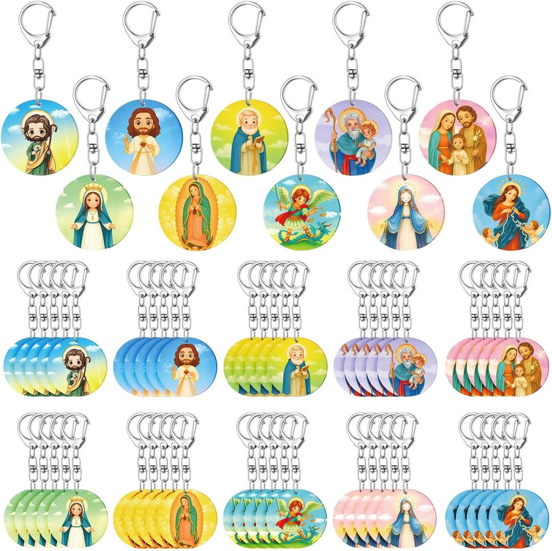 Landical Catholic Gifts Catholic Saints Keychain Acrylic Christian Keychain Religious Key Ring Gifts Jewelry for Women Men