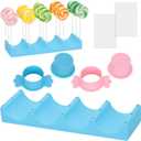 FunisFun Cake Pop Mold Set with 15 Holes Silicone Lollipop Display Stand, 2PCS Cake Pop Cutter & Pusher, Suitable for Party Wedding Birthday Baking Decorating Supplies (Blue&Pink)