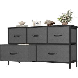 OLIXIS Dresser for Bedroom with 5 Drawers, Wide Chest of Drawers, Fabric Bedroom Dresser with Drawer Organizers, Storage Organizer Unit with Fabric Bins for Closet, Living Room, Hallway,Grey, 11.7"D x 38.6"W x 20.9"H