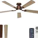 VOLISUN 52 Inch Ceiling Fan with Lights Flush Mount, Low Profile Ceiling Fans with Lights, Remote&APP Control,Dimmable 22W LED Light,Queit&Reversible Fan, Brown Ceilings Fans for Bedroom, Living Room