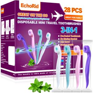 Mini Disposable Toothbrush, Pre-Pasted Toothbrushes with Toothpaste and Toothpick for Travel - Fluoride Free, No Rinsing Needed, Mint Flavor, Fresh Breath Anywhere Anytime - 28 Ct