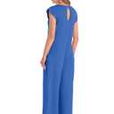 Nfsion Women's Summer Casual Round Neck Loose Cap Sleeve Long Pants Vacation Jumpsuit Romper with Pockets Medium Blue