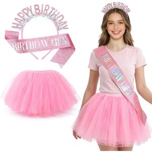 3pcs Birthday Tutu Skirt Accessories Set for Women Pink (Pink)