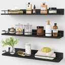 Forbena 24 Inch Wall Shelves for Bedroom 3-Pack, Black Floating Shelves with Rail, Vintage Large Floating Book Shelves for Bathroom Kitchen Living Room Office Decor Kids Room Legos Display (Black)