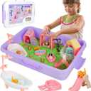 Vextronic Pet Sensory Bin for Toddlers, Dog & Cat Sandbox with Lid, Play Sand Kit with 2.2lbs Sensory Sand for Kids, Pet Sensory Box, Pretend Beach Toy Birthday Gift for Girls Boys 3 4 5 6 7 8 Purple