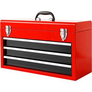 BIG RED Metal Tool Box, 20.5-inch, Portable Metal Tool Box with 4 Drawers, Small Tool Chest with EVA Liners, Ball Bearing Slide Drawers Locking & Powder Coated Finish, Multi-Function Tool Organizer