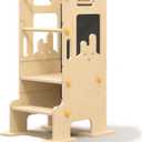 Kids Kitchen Step Stool - Learning Standing Tower with Blackboard, Height Adjustable Safety Rail Stool for Kids, Non-Slip Adjustable Stool for Kitchen, Bathroom