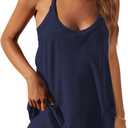 Panadila Womens Summer Sleeveless Mini Dress V Neck Spaghetti Strap Sundress Athletic Short Dress with Pockets (Blue, XS)