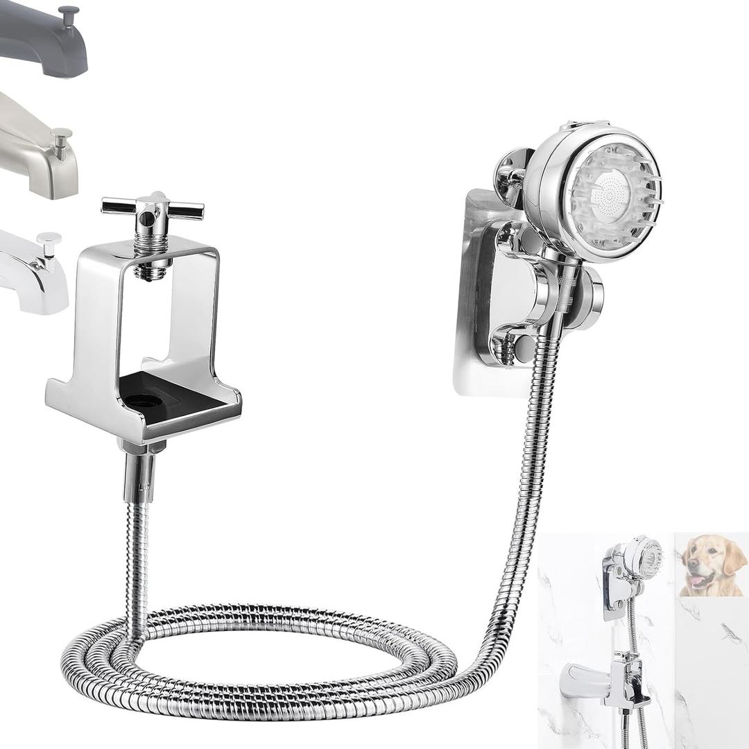 Pet Shower Attachment Dog Washing Supplies Set Bathtub Sprayer with Upgrated Quick Metal Connector & 6ft Hose for Bathroom Tub Spout w/Front Diverter