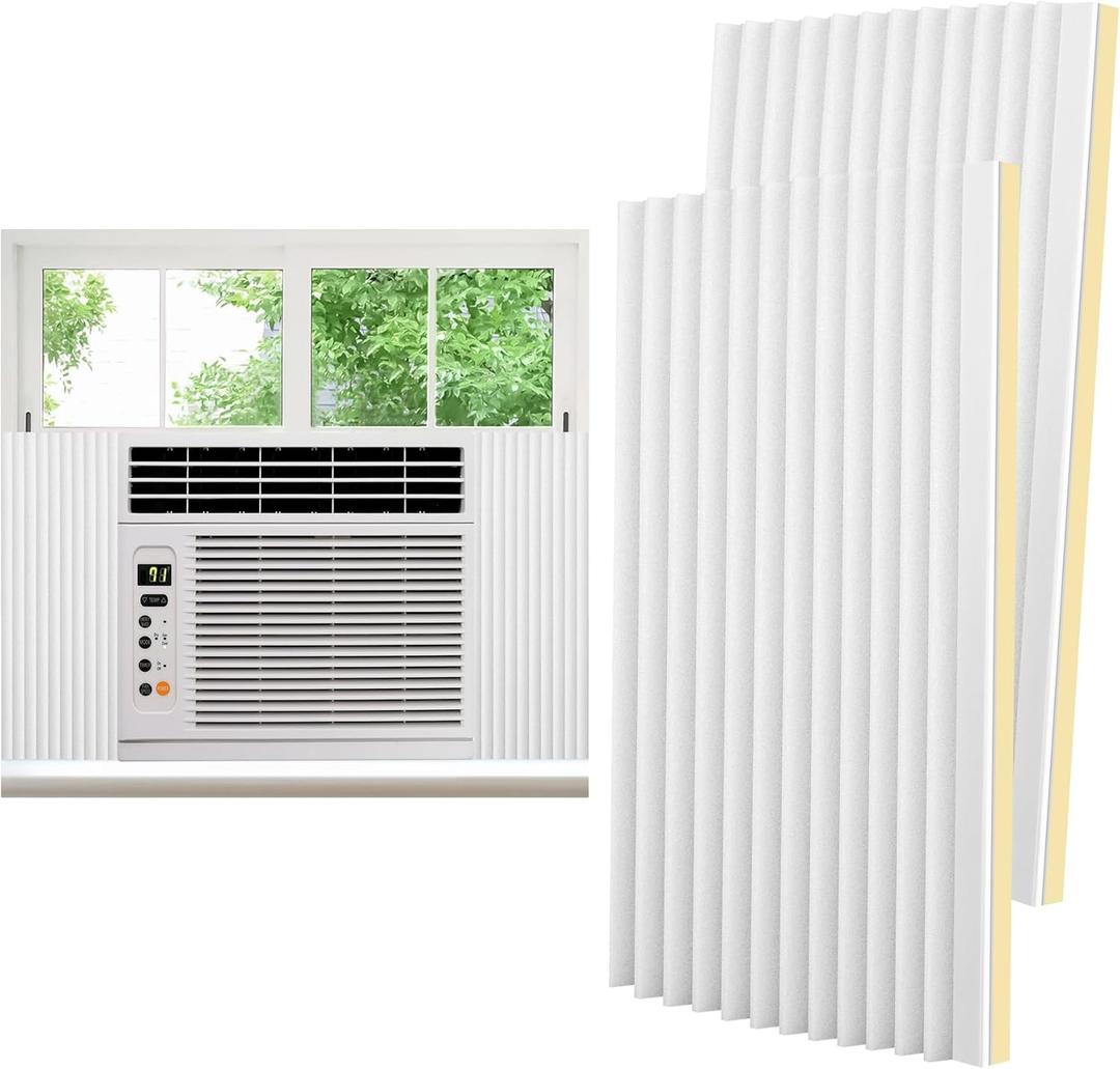 Window Air Conditioner Foam Insulation Side Panels, AC Side Panels Insulation Kit with U Shape Frames and Adhesive Tapes Insulates Winter Cold and Summer Heat, 17" H x 9" W x 7/8" T, 2 Pack, White