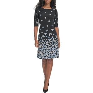 Tommy Hilfiger Women's Short Ruched Sleeve Boat Neck Shift Mini Dress, 16