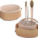Foldable silicone makeup brush cleaning bowl, makeup tool cleaning bowl, makeup brush cleaning tool storage and drying rack(purple) (khaki)