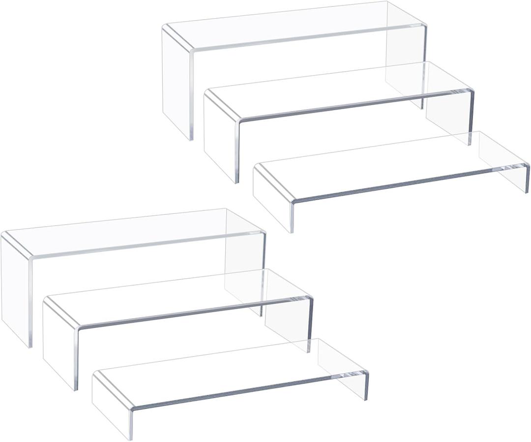 Acrylic Display Riser Stand of 6pcs, 5mm Thickness,12'' Length Tierd Display Stands, Acrylic Shelf Risers for Perfume Display,Risers for Buffet Table,Cupcake Stand,Pop Figurines,Tumbler,Food