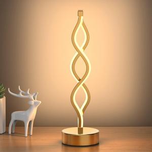 NUR Gold Infinity Spiral LED Table Lamp, Lamps for Bedrooms Dimmable Metallic Bedside Lamp with Touch Controller, 3 Colour Temperature, 15.8 Inch Height for Living Room