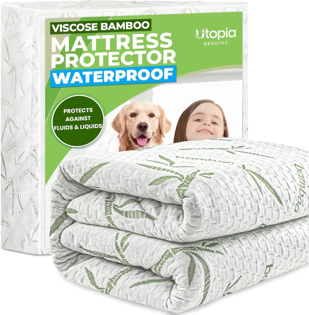 Bamboo Viscose Waterproof Mattress Protector Queen Size, 17" Deep Pocket
Utopia Bedding Cooling Mattress Cover, Soft Breathable Mattress Pad, Noiseless, Fitted Style, Stretchable Pockets, Washable