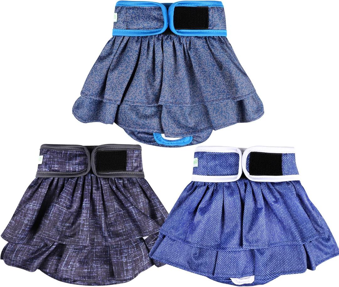 wegreeco Dog Diapers Female (3 Pack), Highly Absorbent Dog Diapers for Female Dogs in Heat, Incontinence, or Excitable Urination (Jeans, Medium)