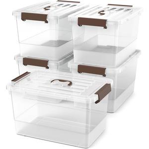 Clear 5 Packs Plastic Storage Bins with Latching Lids Large Stackable Storage Containers for Organizing Storage Box for Garage, Closet, Classroom, Kitchen.17 QT