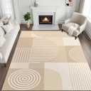 8x10 Area Rug for Living Room Beige Geometric Rug Machine Washable White Minimalist Line Mid Century Modern Area Rugs Non Slip Low Pile Large Dining Room Indoor Floor Carpet for Bedroom Office,Beige