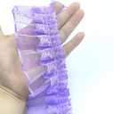 3 Yards Purple Fabric Pleated Lace Edge Trim Gathered Mesh Chiffon Ribbon Embroidered Applique Sewing for DIY Sewing Wedding Bridal Dress Clothes Embellishment 2.3"Inch