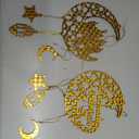 2 Pieces Eid Mubarak Door Sign Wooden Hanging Signs, Ramadan Kareem Hollow Ornament Decorations Moon and Stars, Moon Shape Ramadan Mubarak Party Wood Wall Hanger for Islamic Muslim Home Decor (Large, Gold House)