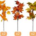 6Pcs Artificial Maple Leaves Branches, Fake Fall Leaves Stems for Autumn Thanksgiving Decor Table Centerpieces Decoration
