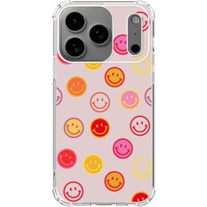 Cute Smiling Face Pattern Phone Case Compatible with iPhone 17 Pro, Pink Color Smile Face Cover, Soft Trendy Soft TPU Bumper Cover Case