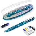 WRITECH Clictek Fountain Pen Set: Retractable Style Blue Ink Medium Nib Transparent Barrel, Includes 5 Ink Cartridges for Gift Set, Smooth Writing No Leaking (Green)