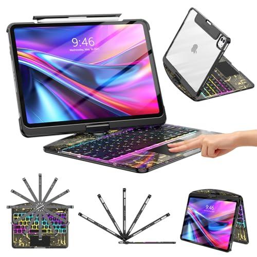 TSQQST Clear Wireless Keyboard Case for iPad Pro 13 Inch M5/M4 2025/2024 with Pencil Holder & Multi-Touch Trackpad, Visible PCB High-Tech Style, 3-Brightness & 7-Color Backlight, 360 Rotatable, Black