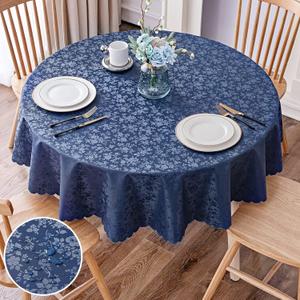 Smiry Round Table Cloth, Waterproof Heavy Duty Vinyl Tablecloths, Wipeable Washable Table Cover for Kitchen and Dining Room (Navy Blue, 70" x 70")