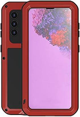LOVE MEI for Samsung Galaxy S21 5G Case, Outdoor Sports Military Heavy Duty Metal Cover Waterproof Shockproof Dustproof Full Body Protective Case with Built-in Tempered Glass Screen Protector (Red)