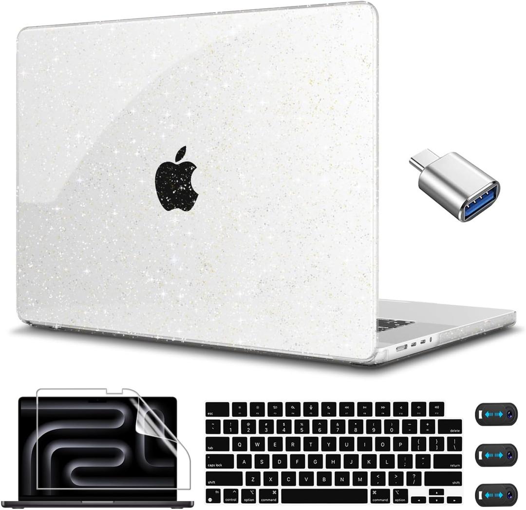 CISSOOK Clear Glitter Star Case for MacBook Pro 14 Inch 2025 2024 2023-2021 Release Model M4 A3112 A3185 A3401/A2918 A2992 M3 A2779 A2442 Pro/Max, Sparkly Hard Shell Case for MacBook Pro 14