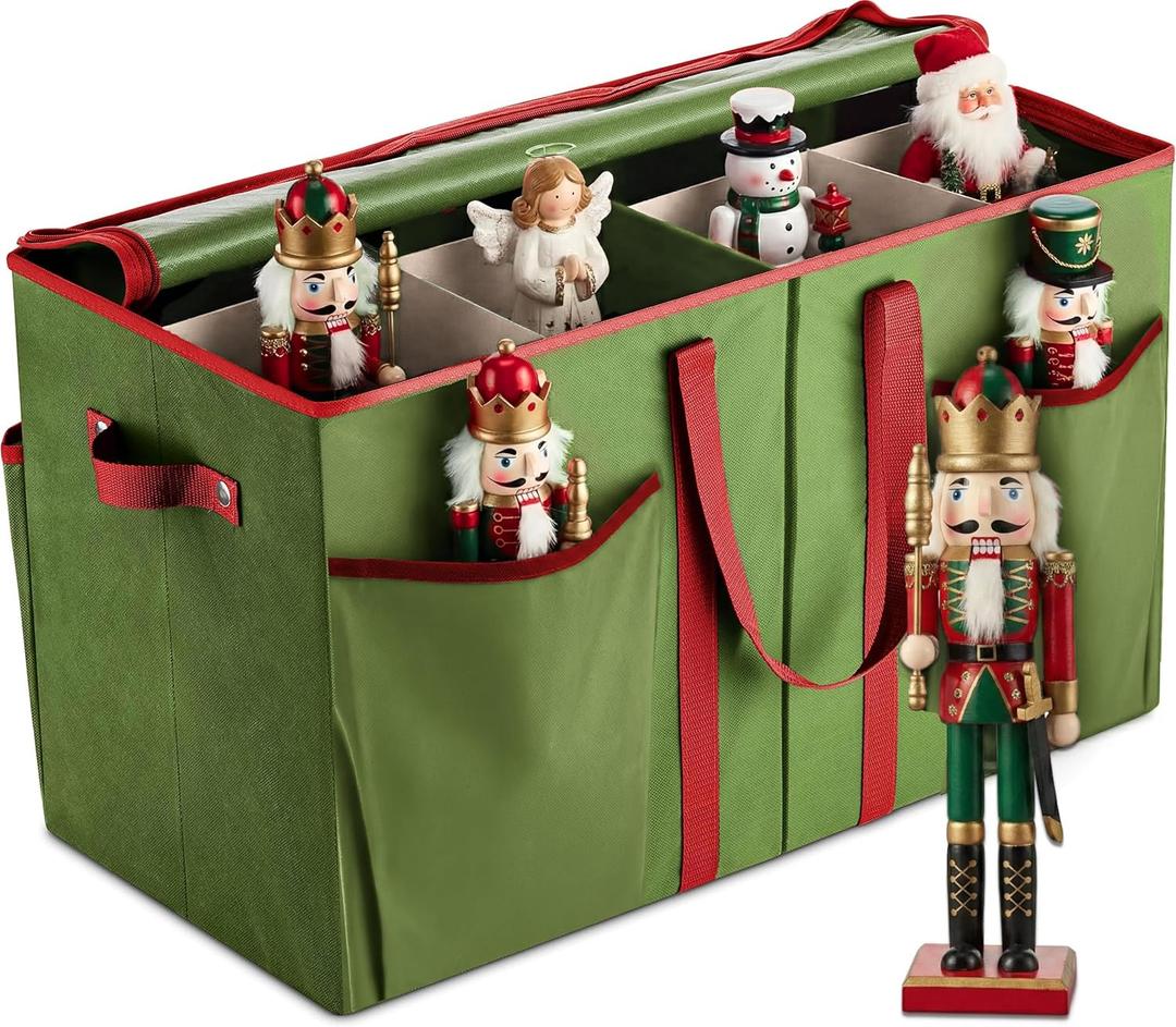 ZOBER Nutcracker Storage Containers - Ornament Christmas Figurine Storage Box - Christmas Village Containers Fits Up to 8 15-Inch Figurines & Xmas Decorations Accessories - Green