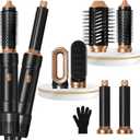 6 in ONE Blow Dryer Brush, Curling Wand Hair Styling Tools Set, Ionic Hot Air Hair Dryer, Massage Oval Hair Dryer, Left & Right Hair Curlers 100-120V (Black Gold)