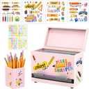 SYMDROMIA Pencil Dispenser for Classroom Stainless Steel Pencil Holder for Desk, Pencil Dispenser Set with Silicone Organizer & 5 Stickers, Back to School Classroom Must Haves Teacher Supplies (Pink)