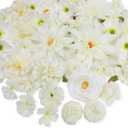 56 PCS Artificial Flower Heads White Bulk Fake Rose Peony Hydrangea Faux Flowers Small for Crafts Wedding Hair Cap Dresses Cake Baby Shower Decorations