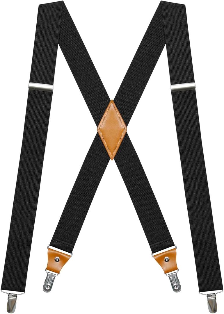 Suspenders for Men 1.4 Inch Wide Men's Suspenders with 4 Strong Clips X Back Heavy Duty Suspender Adjustable Elastic (Black)
