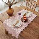 HunnmingRe 1 Pcs Light Pink Plaid Gingham Ruffle Table Runner 72 x 13.8'' Farmhouse Table Runner 100% Cotton Scalloped Long Dresser Scarves for Mothers Day, Dining Room, Wedding, Rustic Home Decor