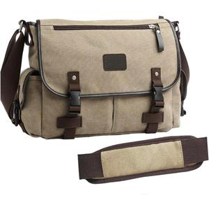 [Upgraded] Vintage Canvas Messenger Bag 13 15.6 17 inches Large Book Laptop Shoulder Bag Women Men New (Beige, 17 inches)