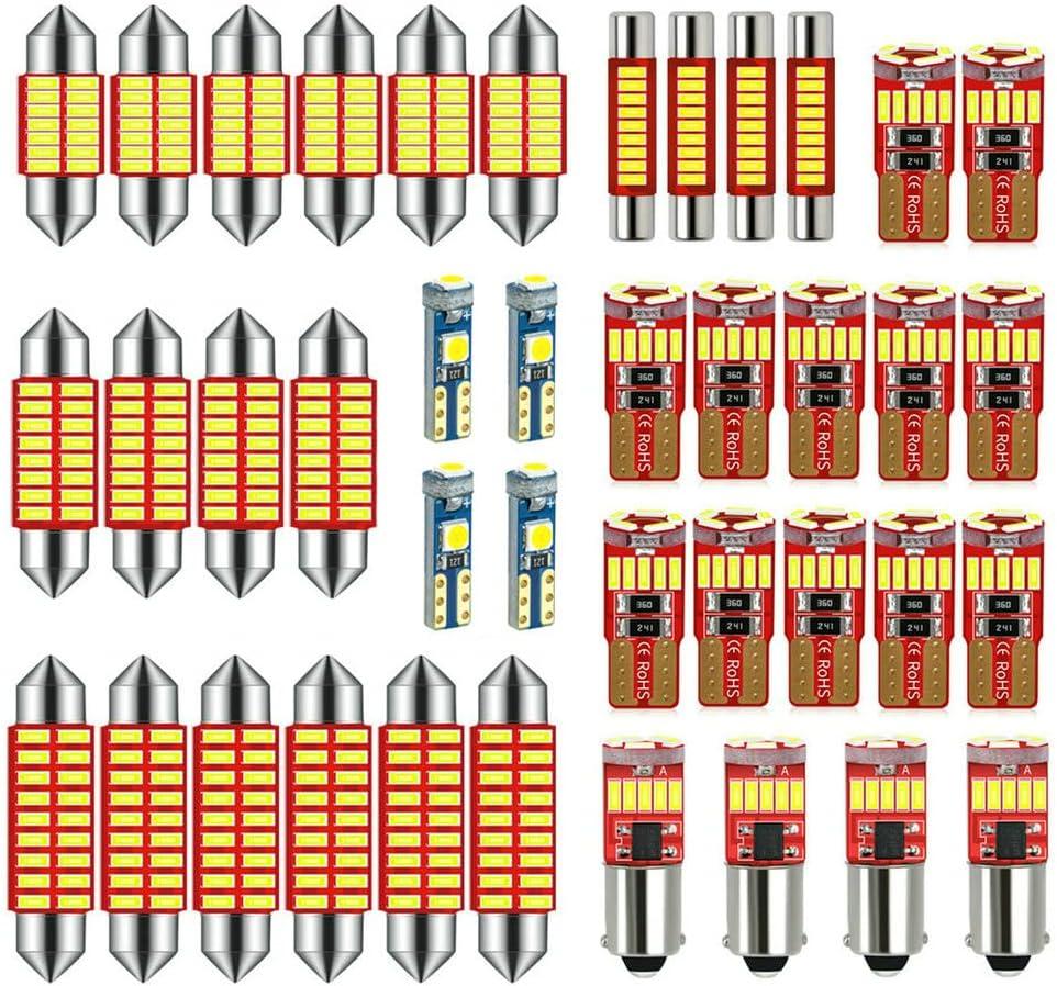 12V 31MM DE3175 36MM 6418 41MM 6411 T10 2825 BA9S 64111 T5 74 6615F 6612F LED bulb Combo Kit 6000K White for Car Truck Interiors Map Dome Trunk Cargo Door Courtesy License Plate Light 40-Pack