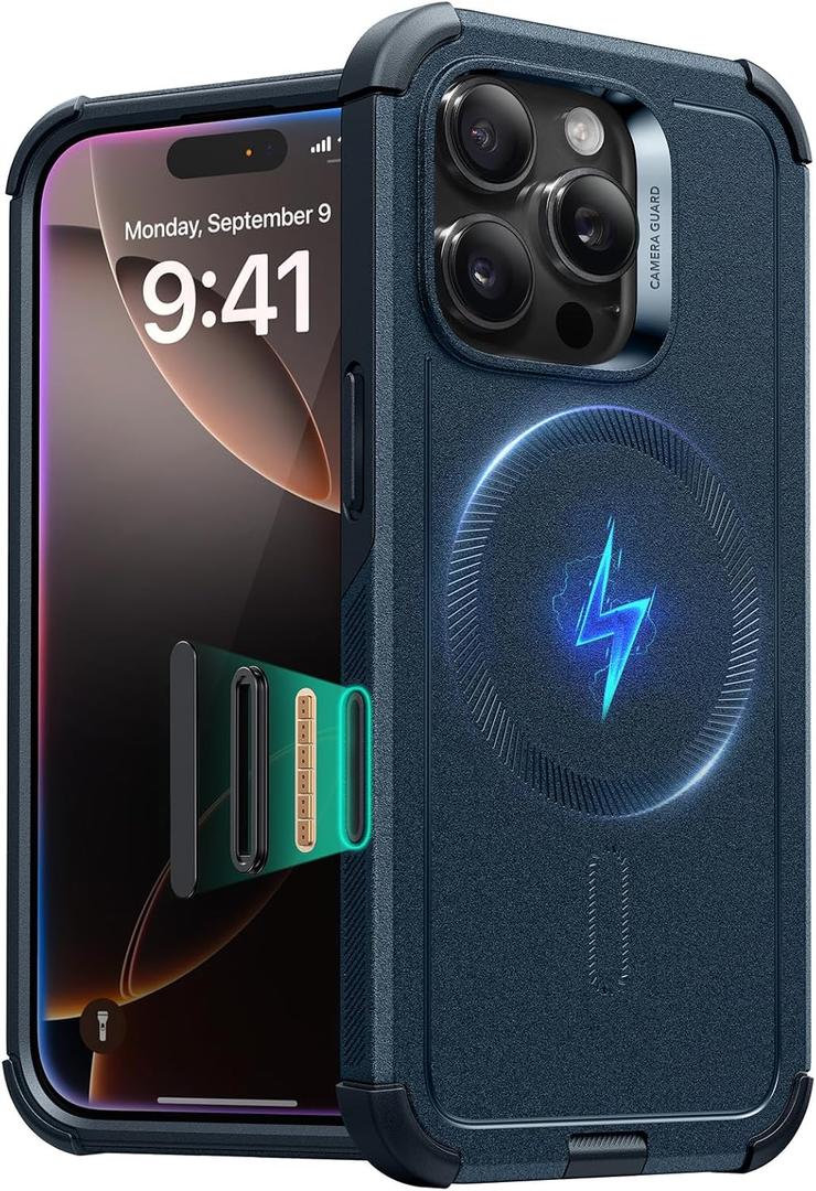 ESR for iPhone 16 Pro Phone Case, 23ft Military-Grade Drop Protection, Shock-Absorbing Rugged Cover, MagSafe Accessories Compatible, Cyber Series, Navy Blue