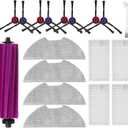 18 Pack E10s Accessories Kit Replacement Compatible with Eureka E10S / E20 Plus Robot Vacuum Cleaner, 1 Main Roller Brushes, 8 Side Brushes, 4 Hepa Filters, 4 Mop Pads,1 Cleaning Brush
