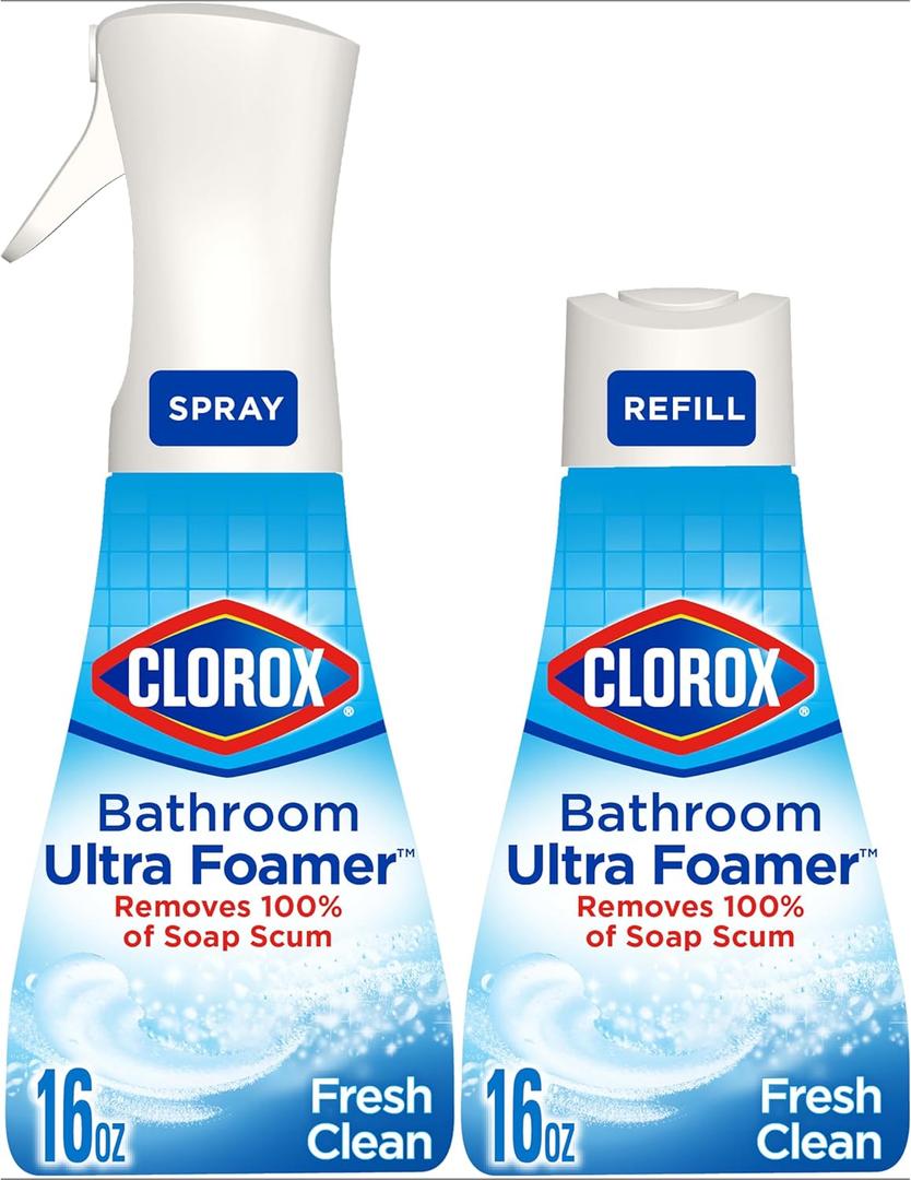 Clorox Bathroom Ultra Foamer, Household Essentials, Fresh Clean, 1 Spray and 1 Refill, 16 Fl Oz Each (Package May Vary)