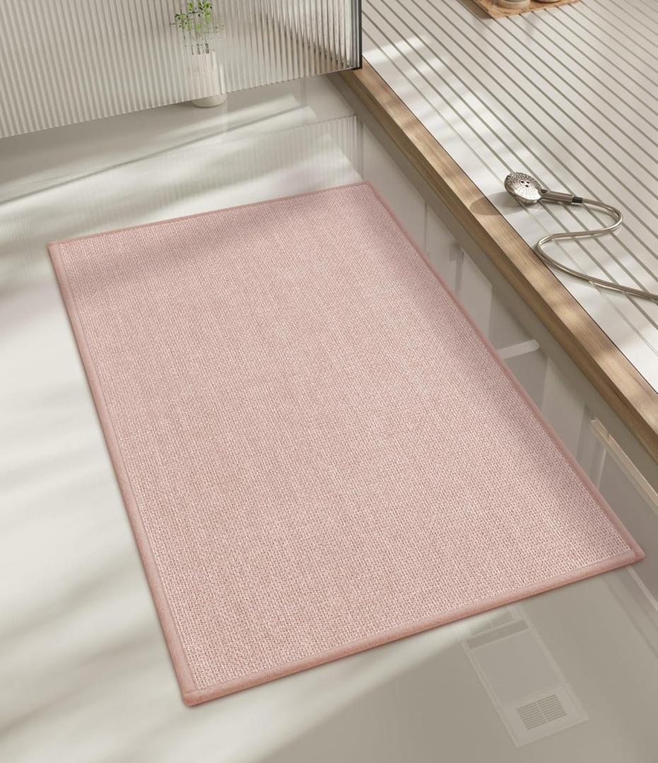 chakme Bathroom Rugs Mat 32x17, Ultra Thin Non Slip Bath Mat Quick Dry Absorbent Bath Mat for Bathroom Floor, (Pink, 32"x17")