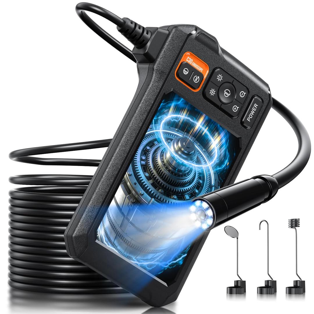 Endoscope Camera with Light, Inspection Borescope Camera with 4.3" IPS Screen, 1920P HD with 8 LED Lights, 16.5FT Semi-Rigid Cord Bore Scope, IP67 Waterproof Endoscope for Sewer, Tools(Orange)